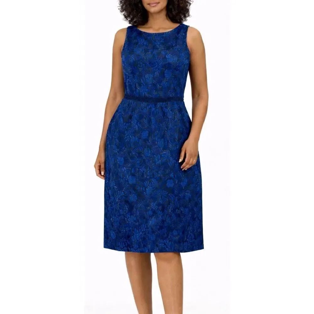Sara Campbell navy black brocade rose print sheath dress